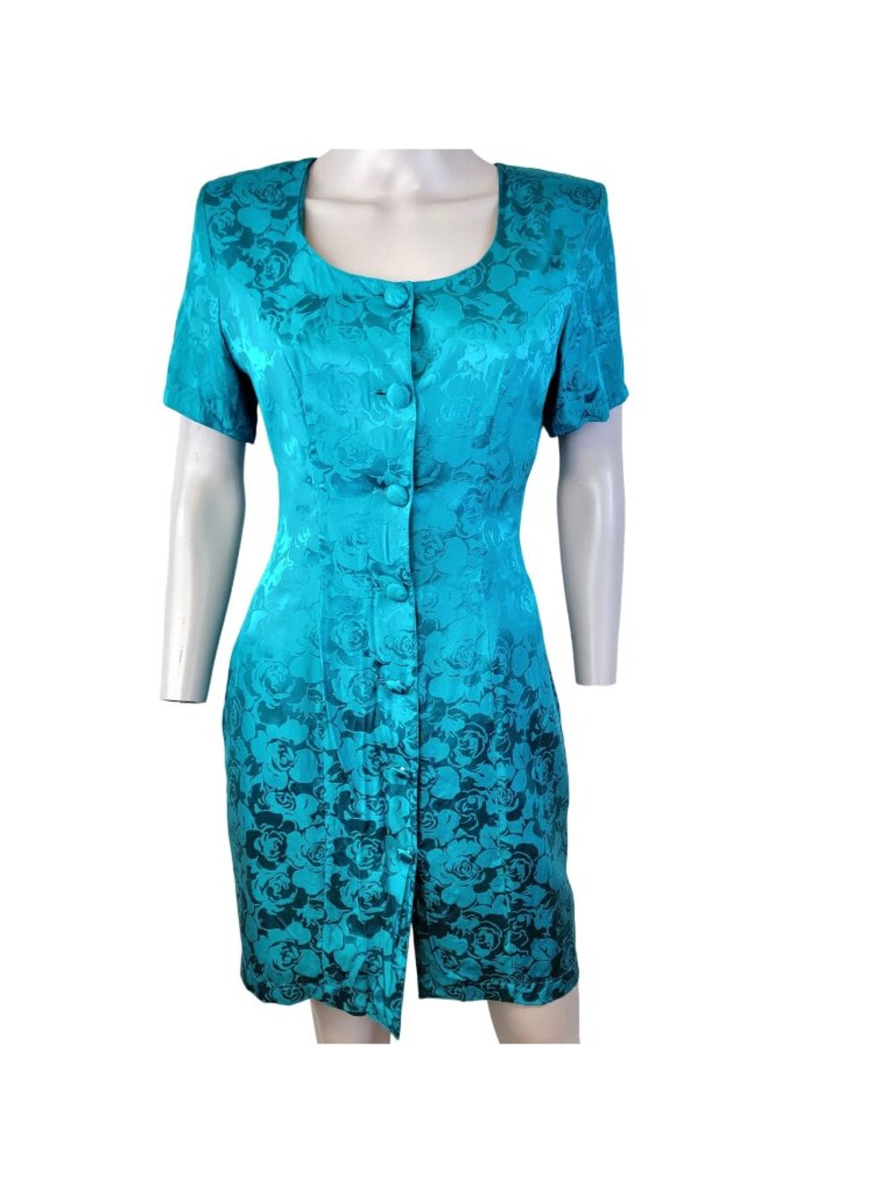 Vintage 80s 100% Silk Dress Women Small 5 6 Colorful Blue Floral Party Work Soft